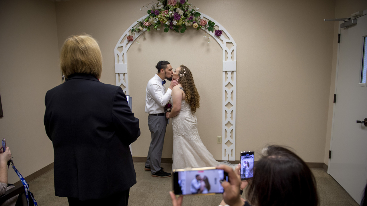 ‘It’s the day of love.’ Watch couples marry at the county clerk’s on Valentine’s Day