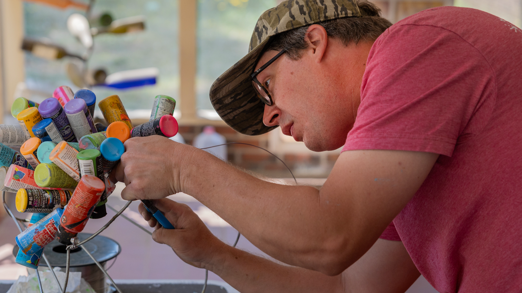 Meet folk artist Jarrod Turner.There's a story behind every lampshade he makes