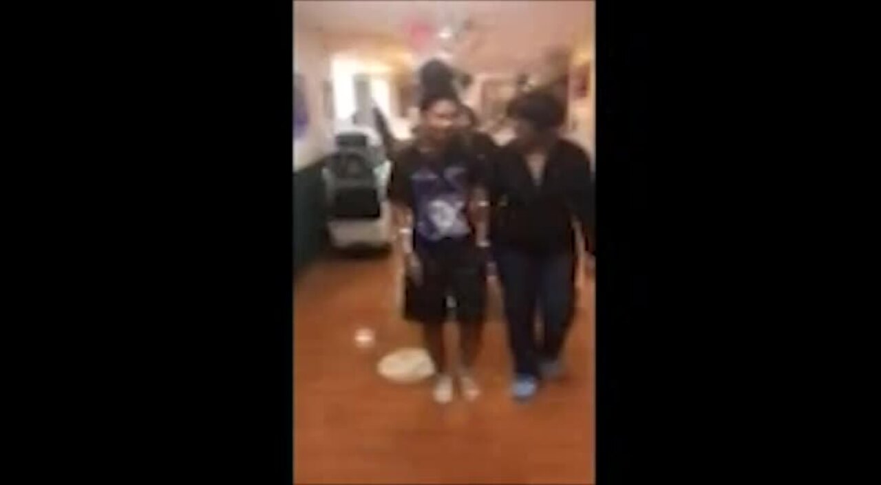 Kaylah Rainey walks two days after open heart surgery