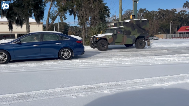 Video shows snow-covered roads after night of freezing rain in Beaufort County, SC