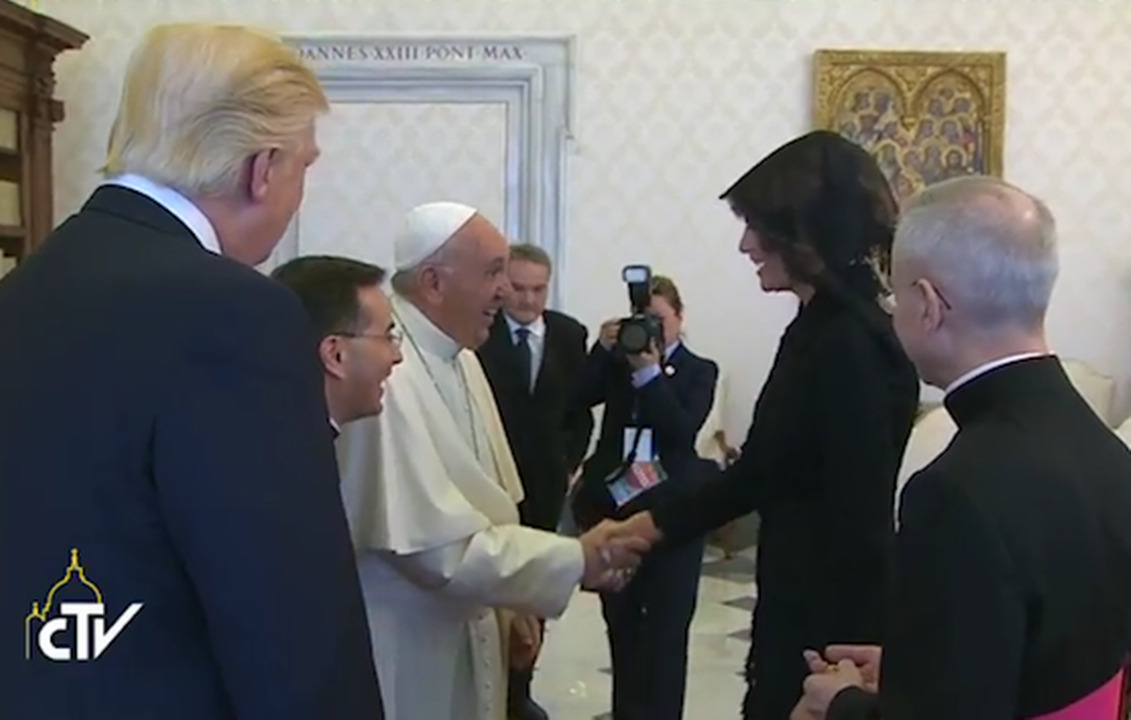 Pope Francis jokes with Melania Trump about the President's diet, blesses her rosary