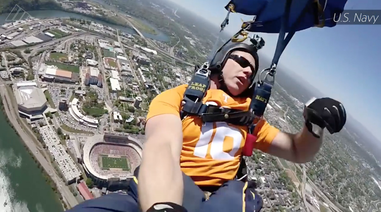 Parachute into a football stadium with Navy Seals