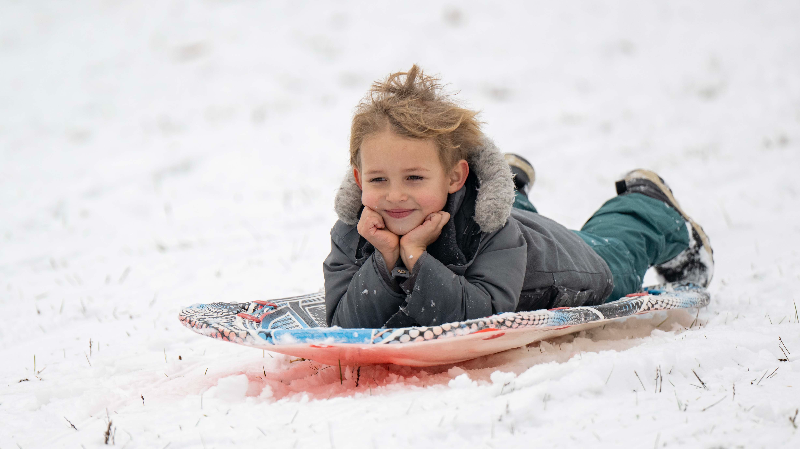 Snow day sledding at Slab Cabin Park