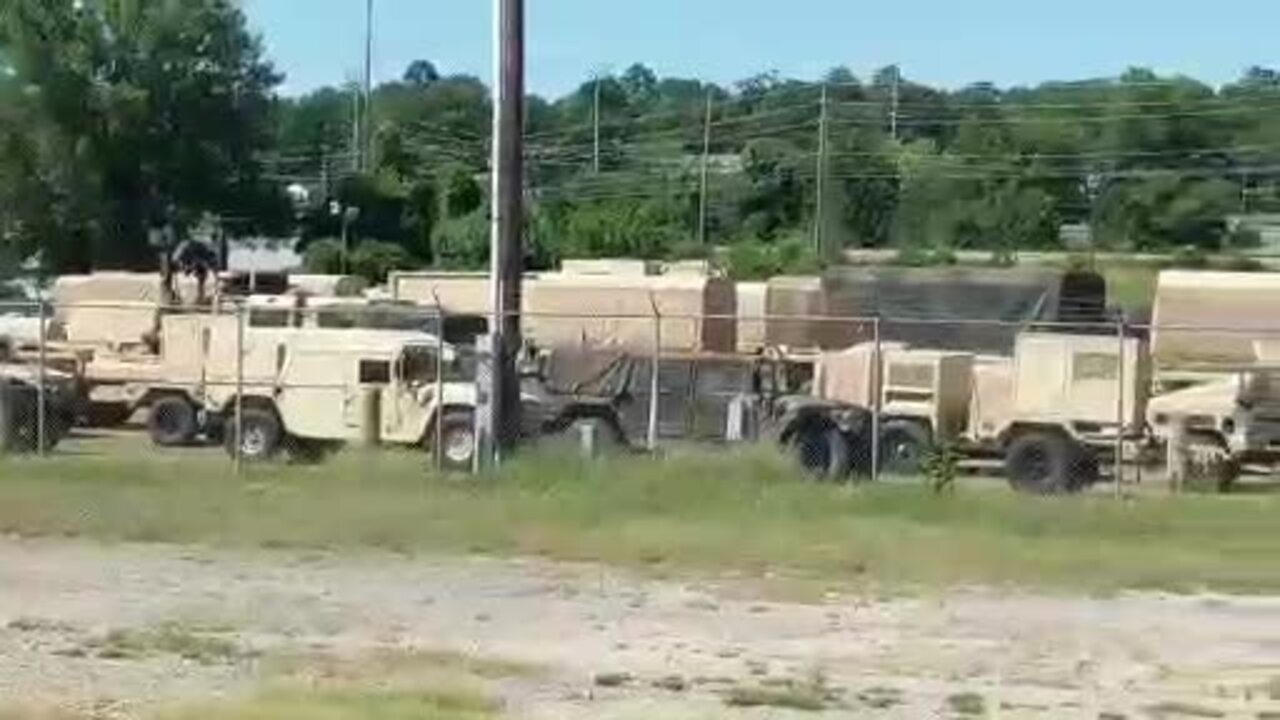 What are all those military vehicles doing on Shop Road in Columbia?