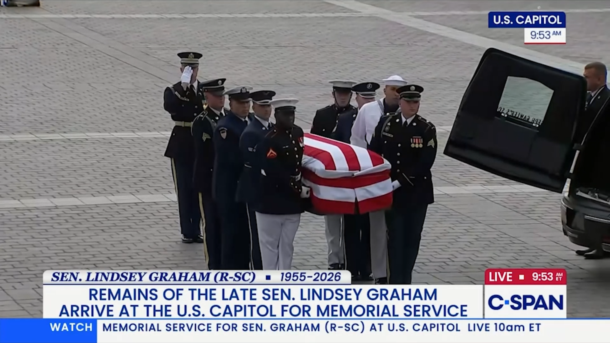 Sen. Lindsey Graham’s casket arrives at U.S. Capitol for memorial service