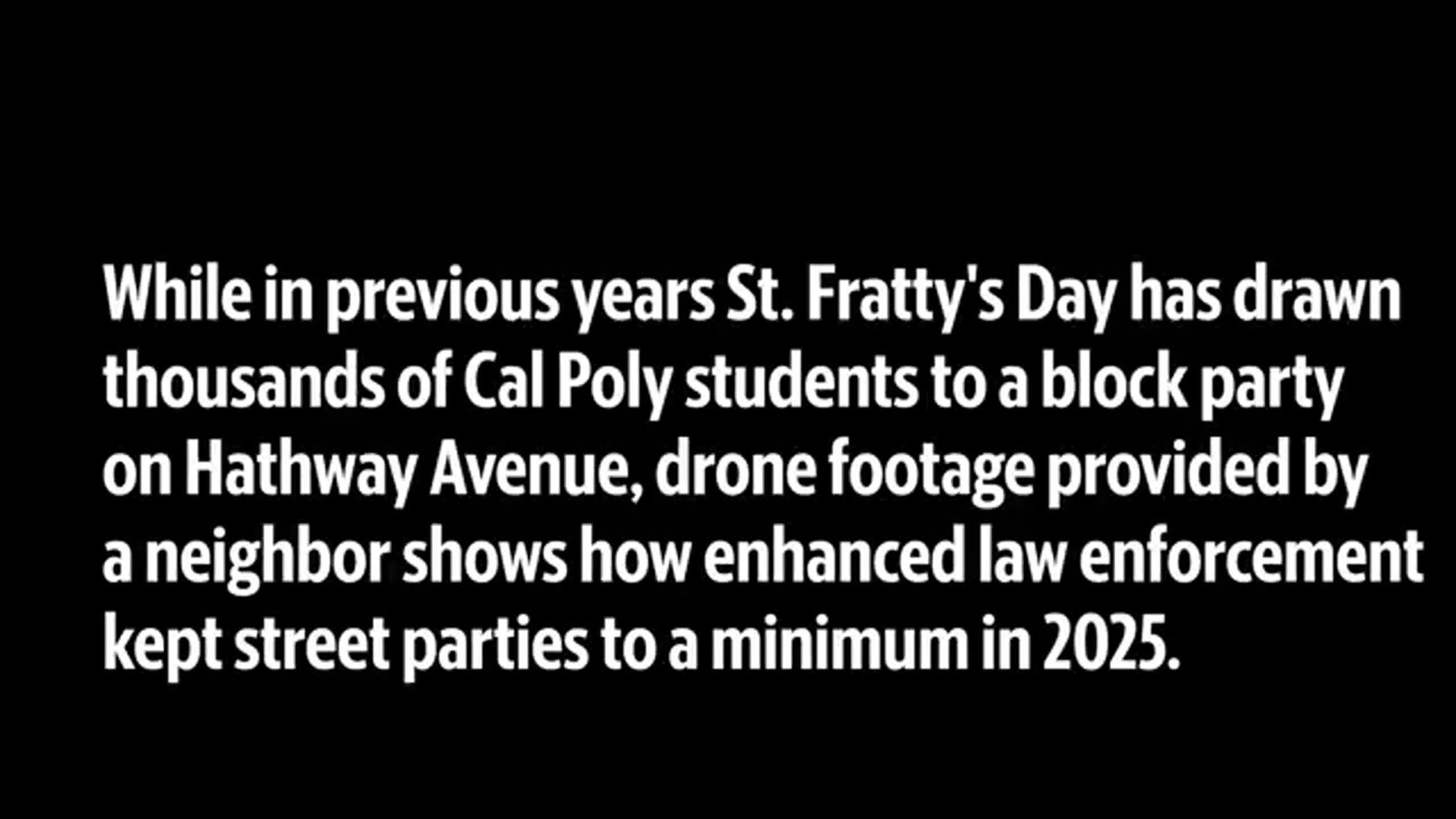 Drone video shows empty streets, lines of law enforcement near Cal Poly for St. Fratty’s Day 2025