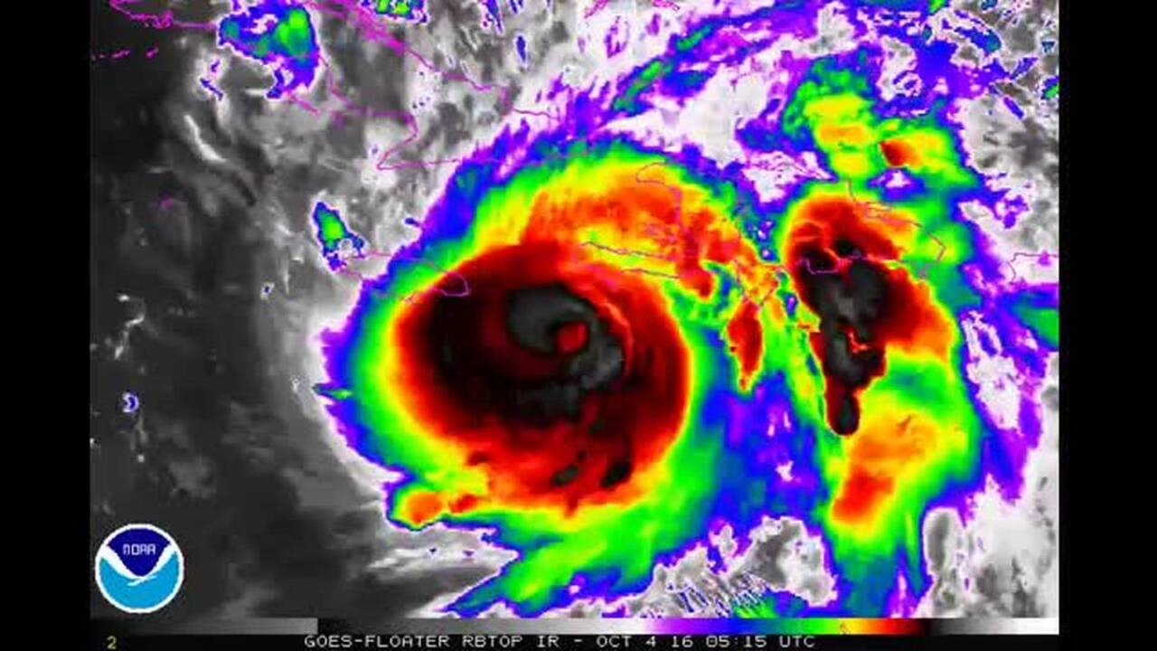 Enhanced infrared imagery shows eye of Hurricane Matthew