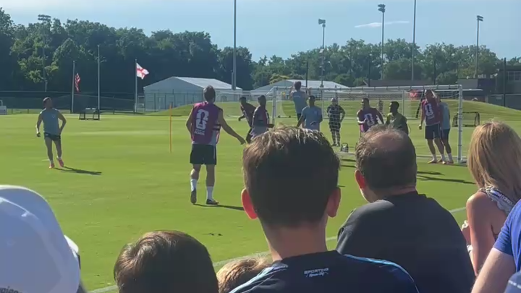 View from field as England holds World Cup soccer practice in Kansas City