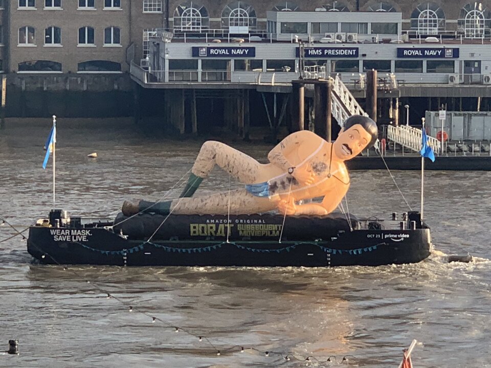 Giant inflatable Borat makes for ‘very nice’ sight on River Thames