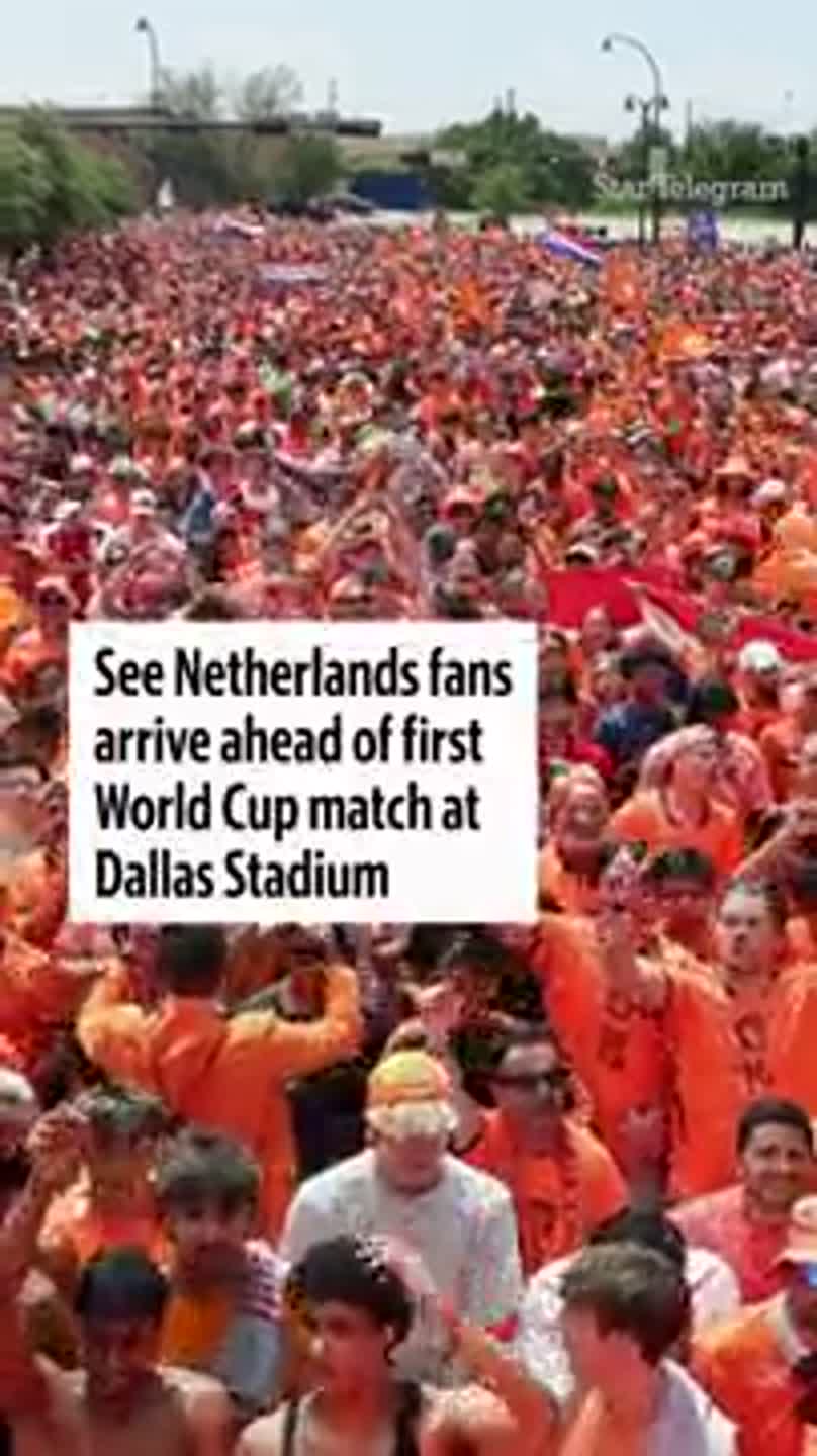 Netherlands fans arrive to Dallas Stadium in Orange Fan Walk
