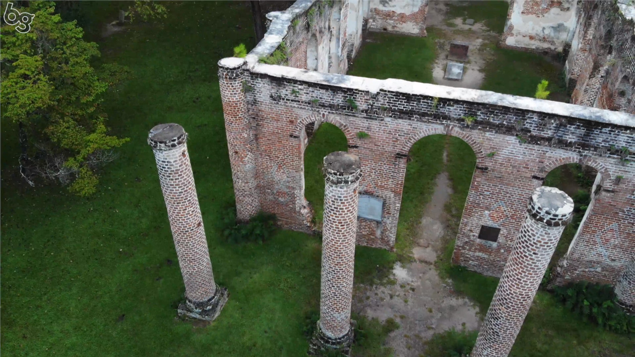 Drone footage of Old Sheldon Church ruins