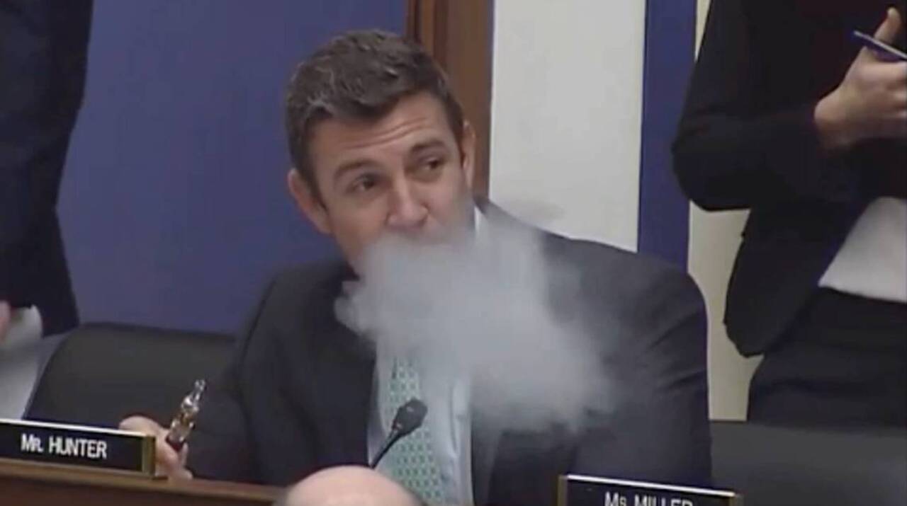 california congressman giant candle anti tobacco California Rep. Duncan Hunter blows smoke at congressional hearing