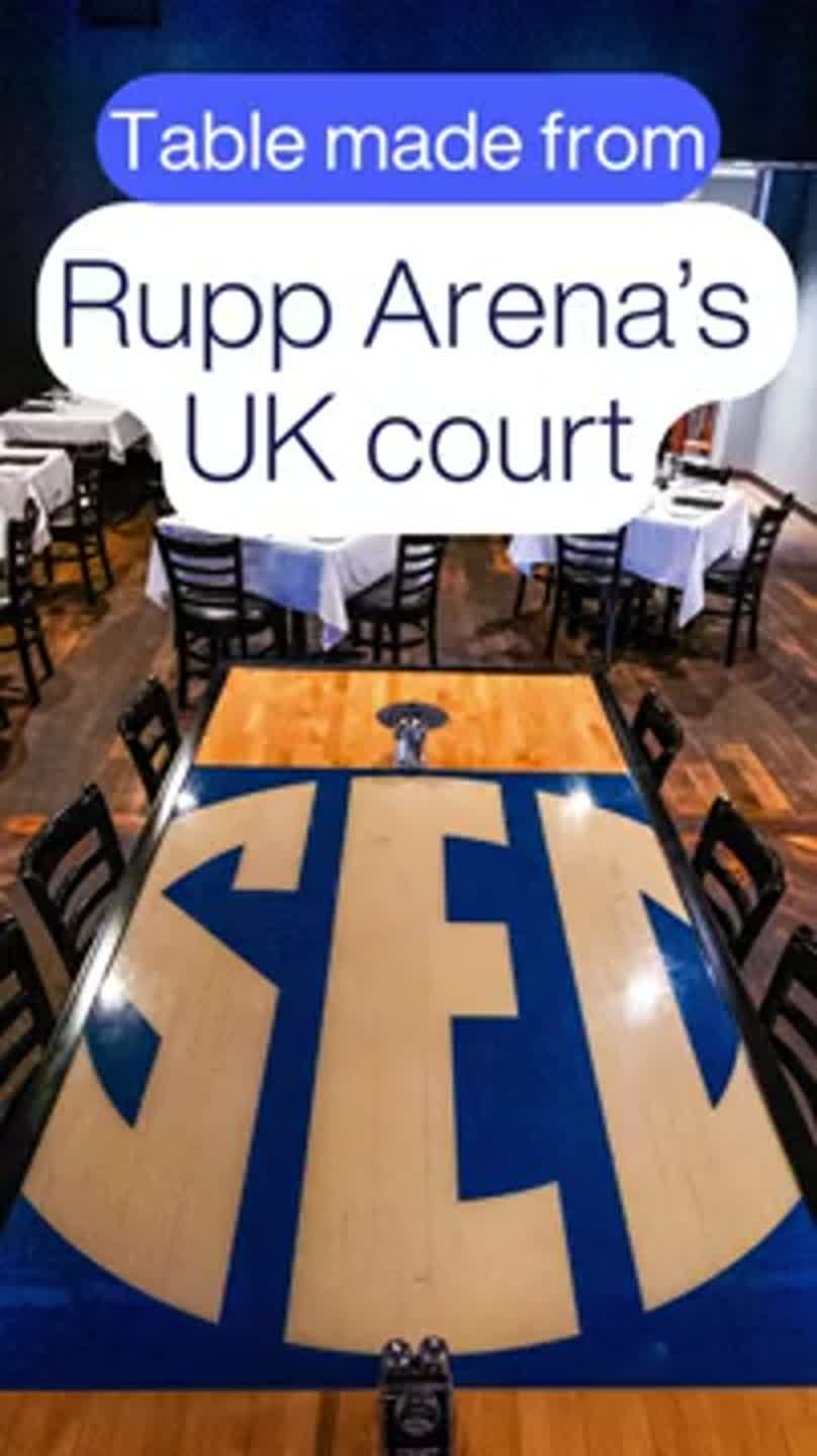 See the UK basketball court table at Tony's Steakhouse