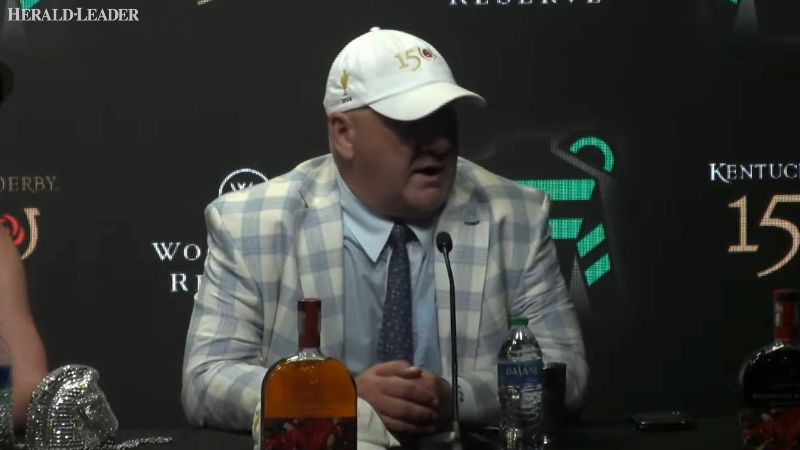 Mystik Dan’s trainer Kenny McPeek reacts to winning Kentucky Derby and Oaks races