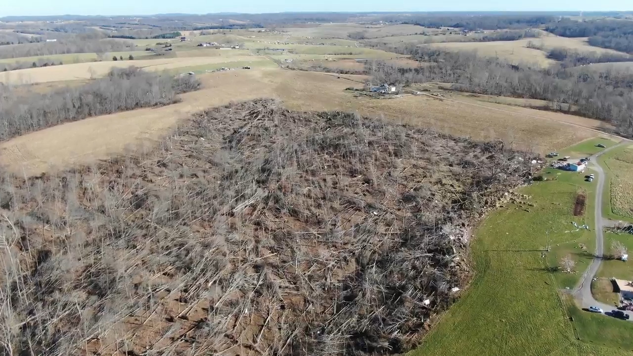 Drone footage shows tornado damage in Saloma, KY