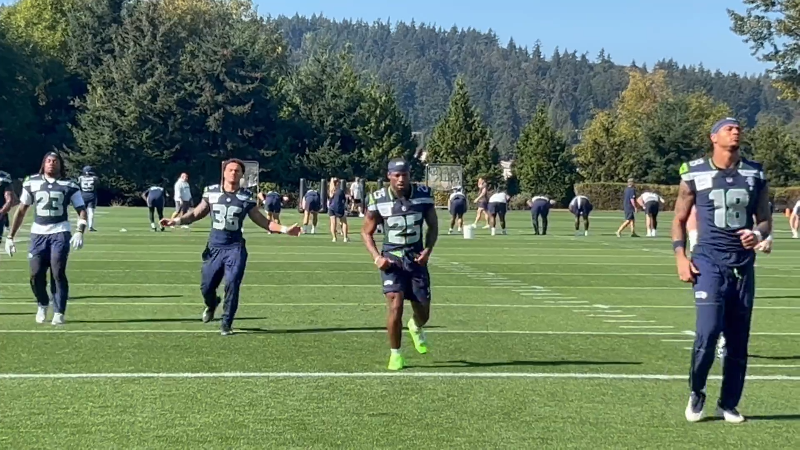 Dontae McMillan, George Holani, Emanuel Wilson, Elijah Arroyo at Seahawks practice to play 49ers NFL week 5