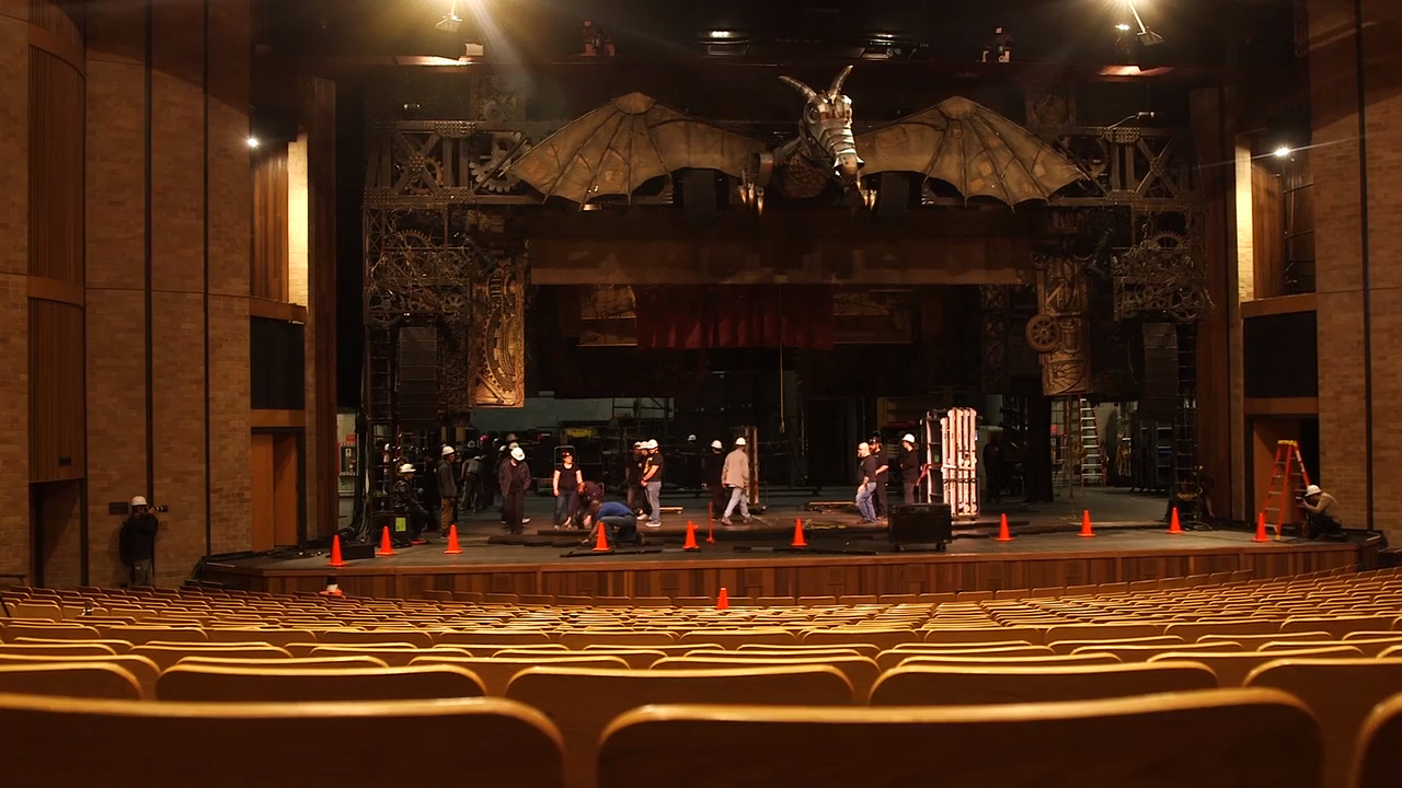 Behind the scenes look at the stage setup for Wicked