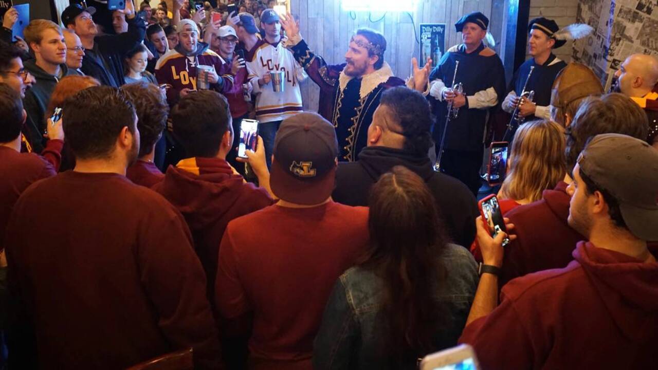 Bud Light's 'Dilly Dilly' king surprises Loyola Chicago fans at local bar