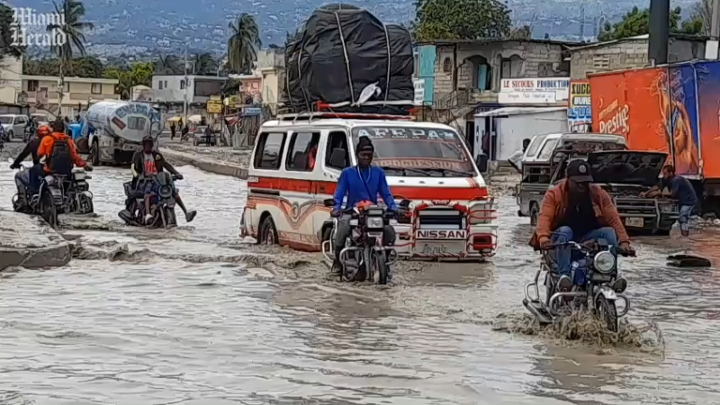 Heavy rain floods the streets of Haiti's capital