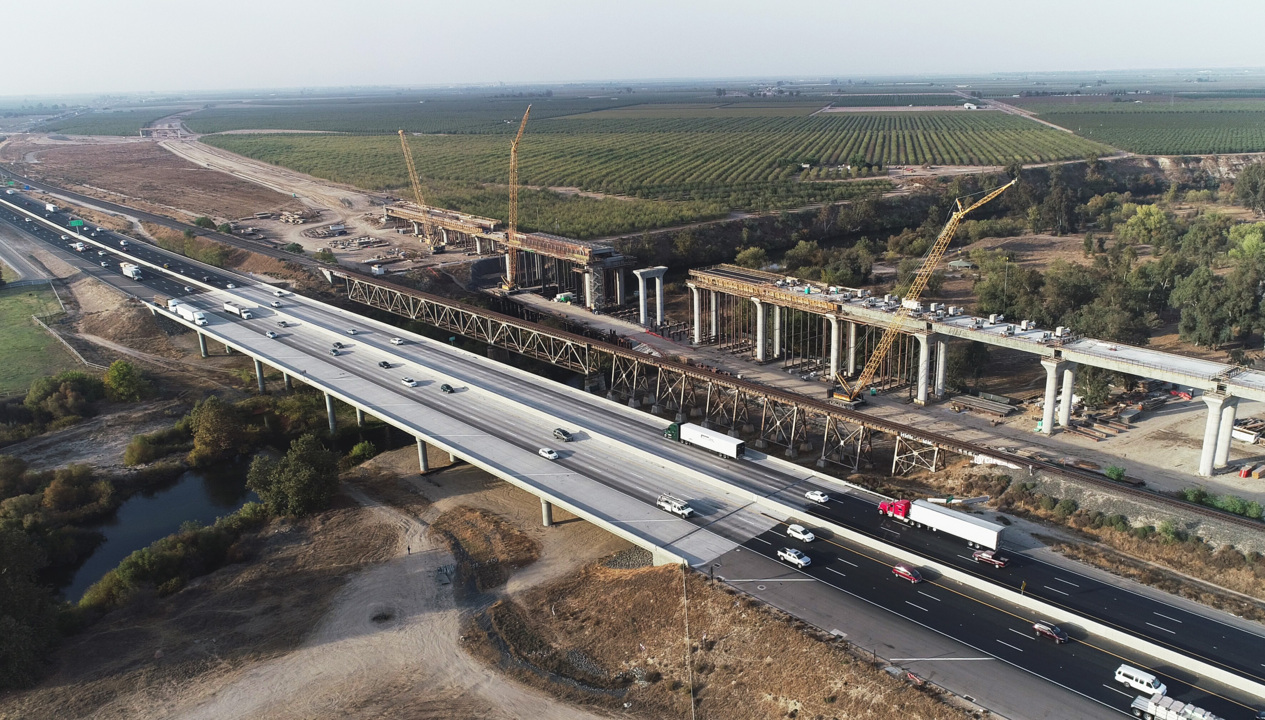 Drone video shows high-speed rail construction all over Fresno area