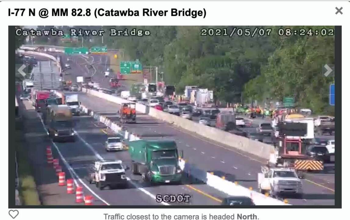 Traffic cameras show backup amid I-77 bridge construction