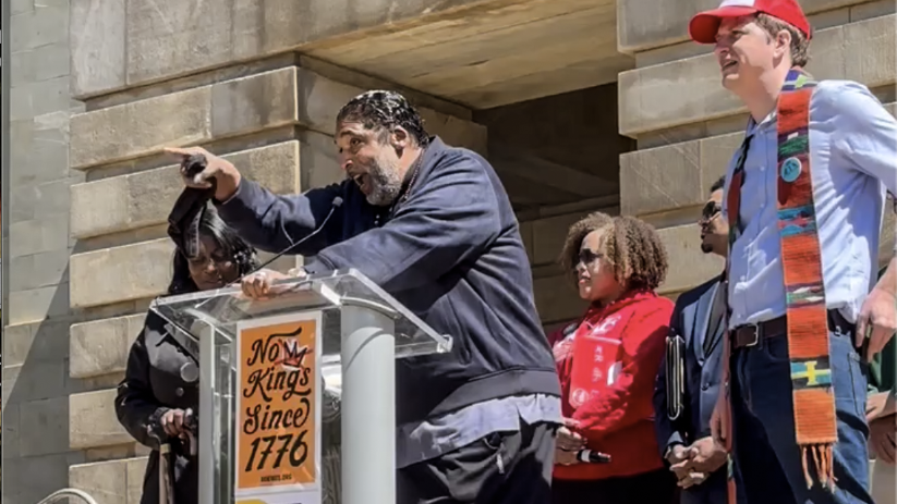 Rev. William Barber speaks at the Raleigh 'No Kings' rally
