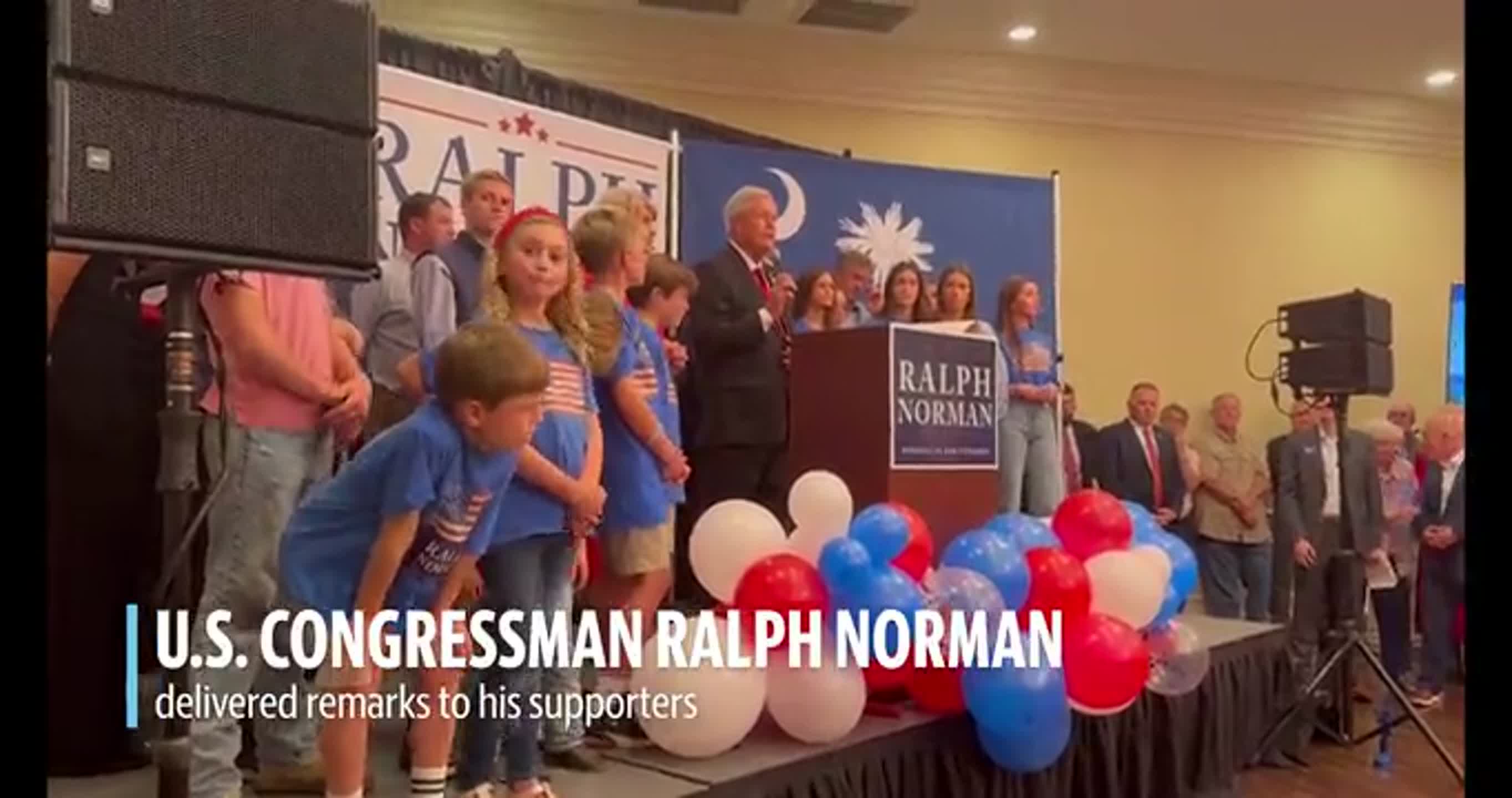 U.S. Congressman Ralph Norman thanks his supporters during watch party