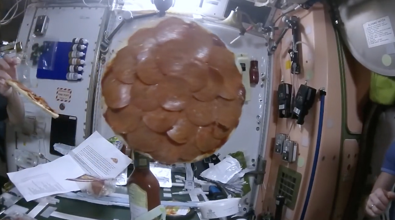 International Space Station Astronauts make pizza in zero gravity 