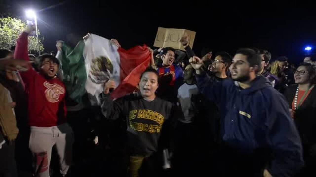 University of California, Merced students march in protest of President-elect Donald Trump