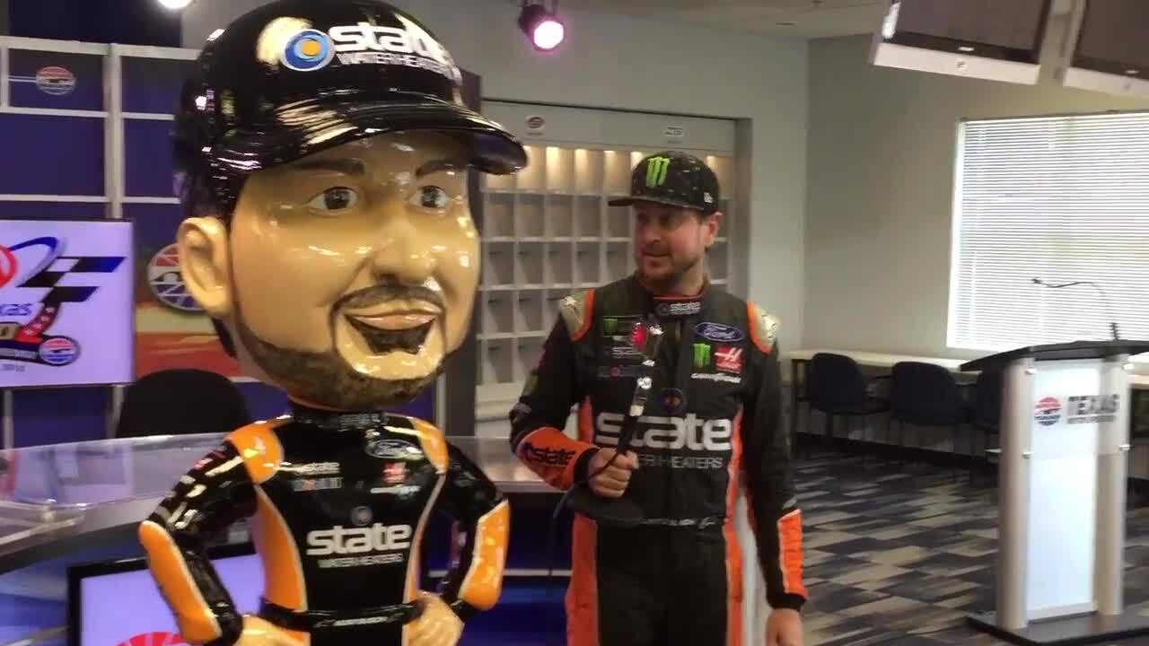 NASCAR driver Kurt Busch meets his life-sized bobblehead