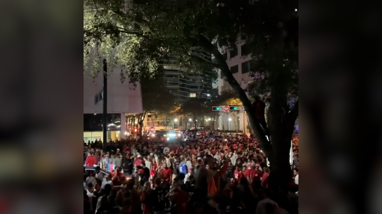 Fans celebrate in downtown Tampa after Buccaneers win Super Bowl