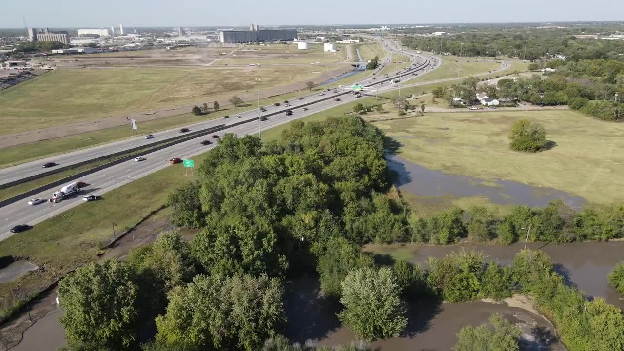 Drone footage of water main break near 17th and Hillside