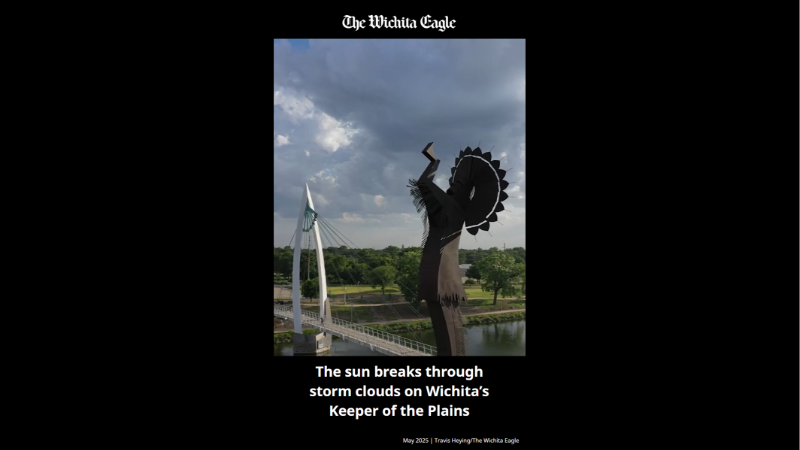 A drone’s view: Keeper of the Plains in Wichita on a stormy day