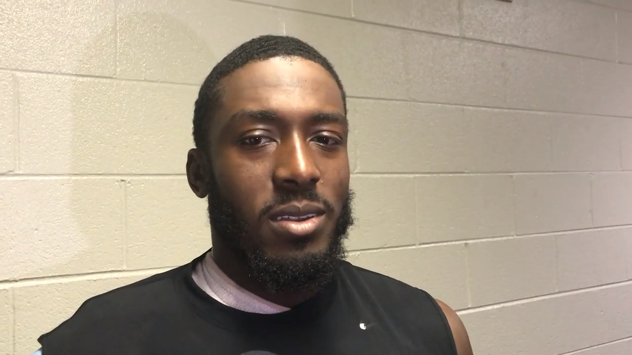 NCCU running back Isaiah Totten speaks to the media after the Bethune-Cookman game.