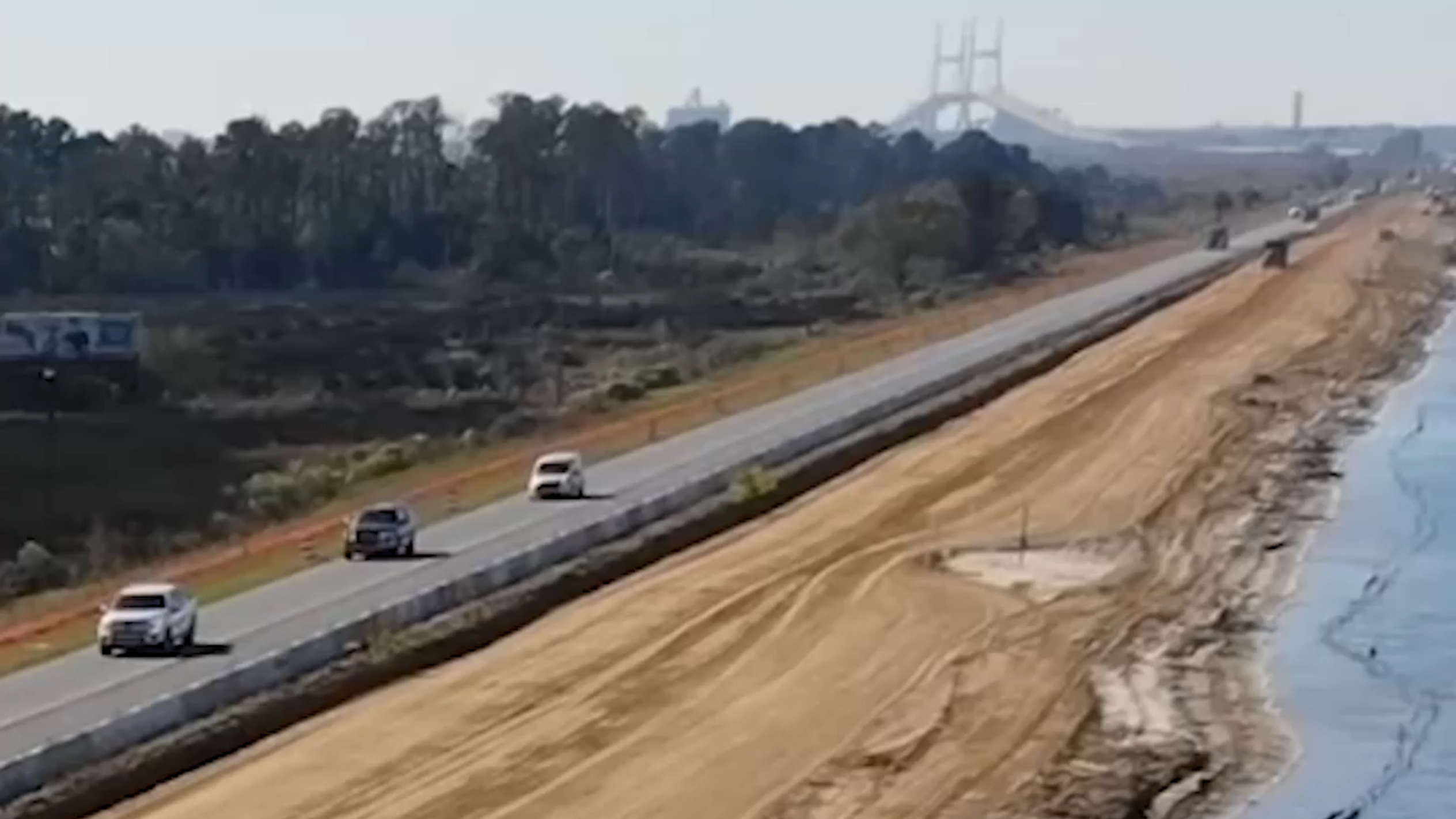Drone footage shows widening of U.S. 17/Speedway Blvd at Savannah's bridge
