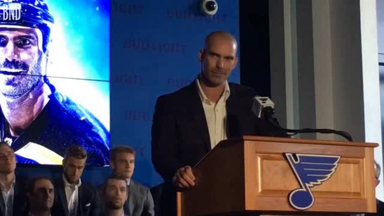 Former Blues defenseman Barret Jackman delivers retirement speech