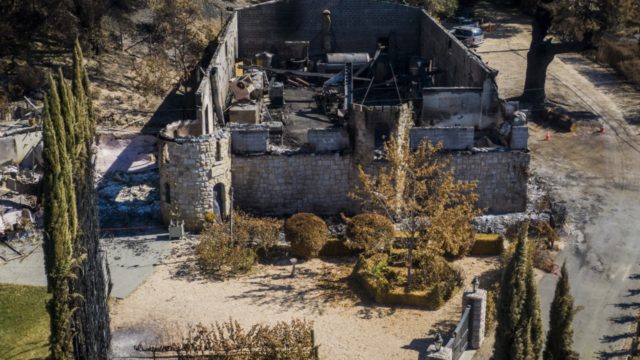 See drone video of  wineries and landscape burned by Glass Fire in Napa Valley
