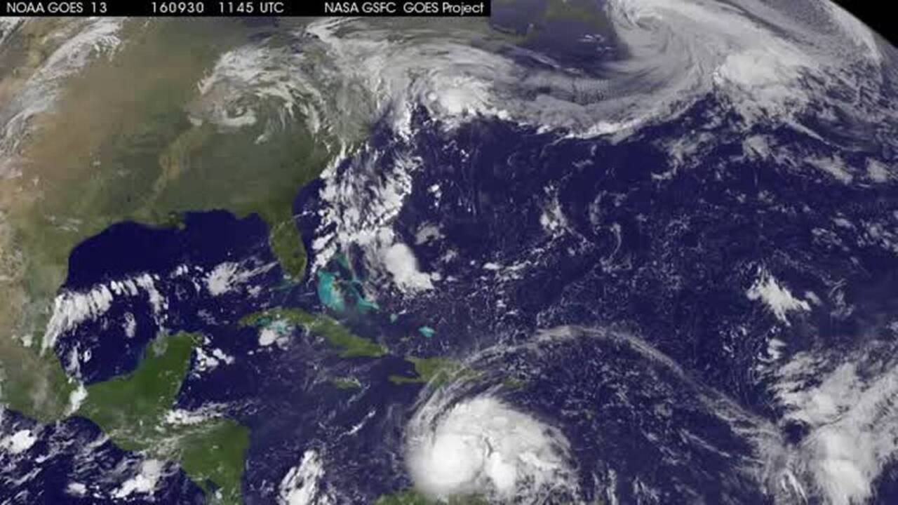 Satellite shows Hurricane Matthew affecting Hispaniola