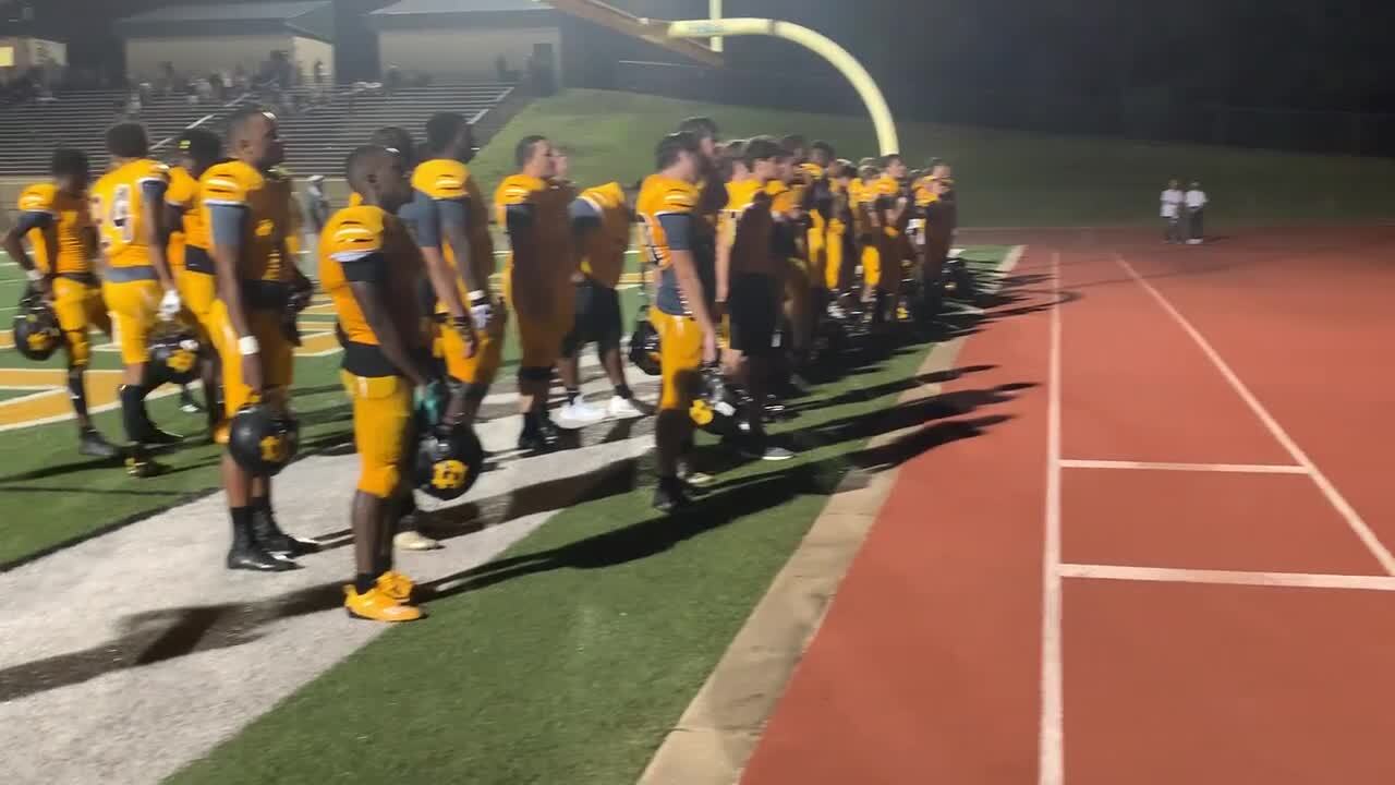 Watch: Harris County football players, band sing alma mater