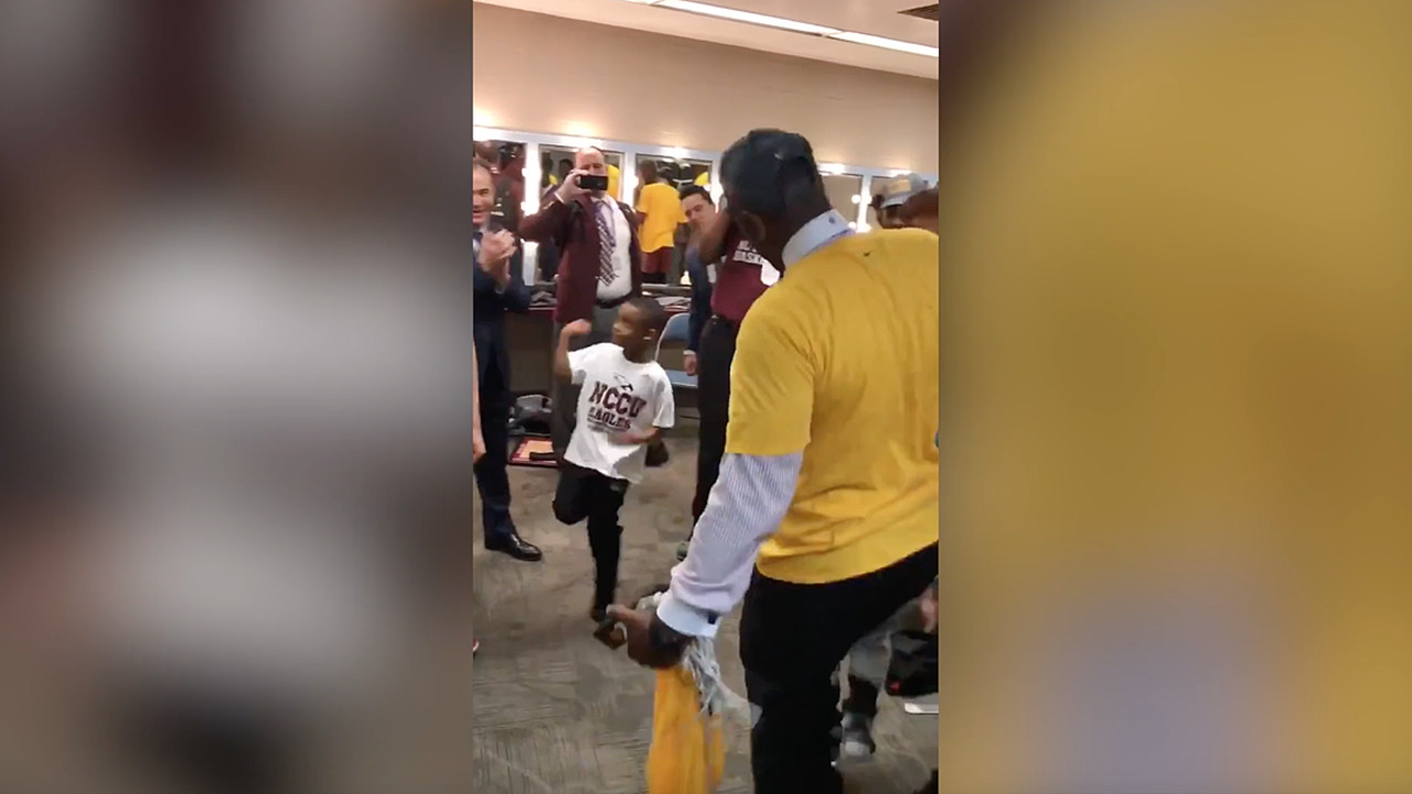 NC Central celebrates after winning MEAC Championship