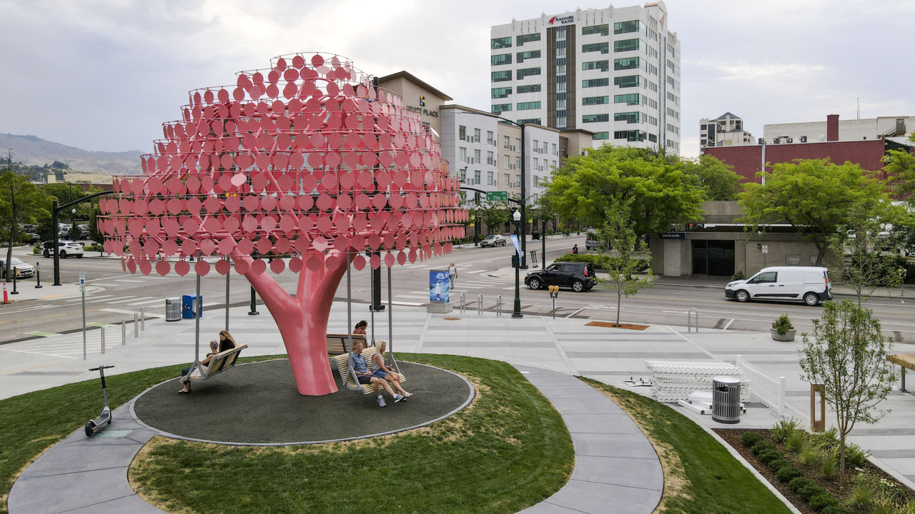 Boise opens new downtown park towered over by a pink tree | Idaho 