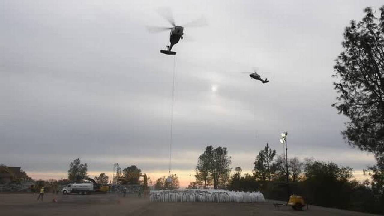 Boulders trucked and flown to Oroville spillway