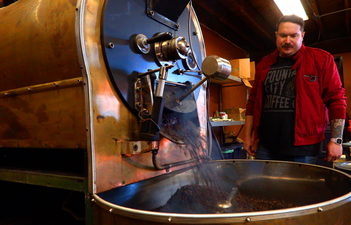 Go behind the scene for a look at how Fountain City Coffee roasts their coffee beans