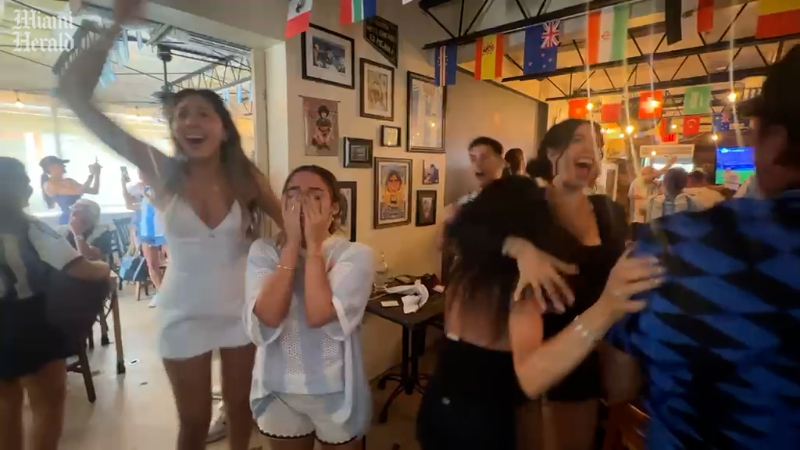 Argentina soccer fans celebrate at Fiorito in Little Haiti