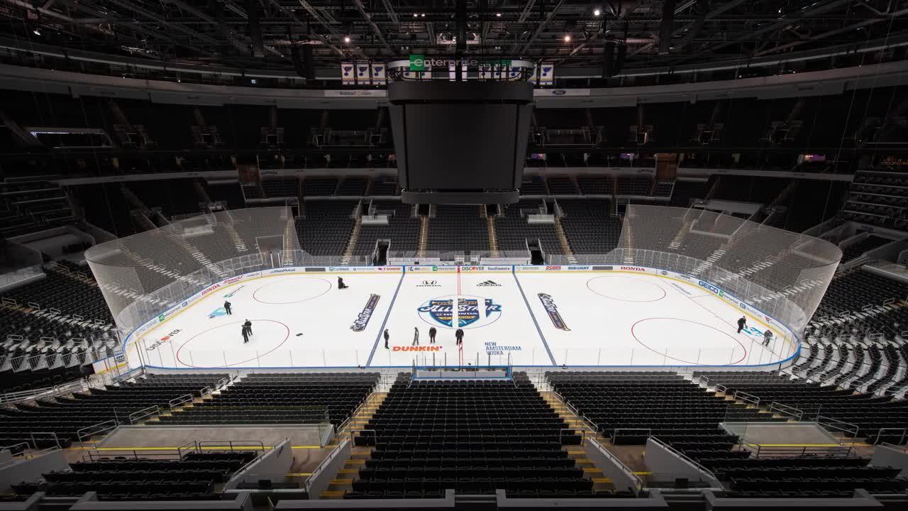 Watch the All-Star logos installed on the Enterprise Center ice