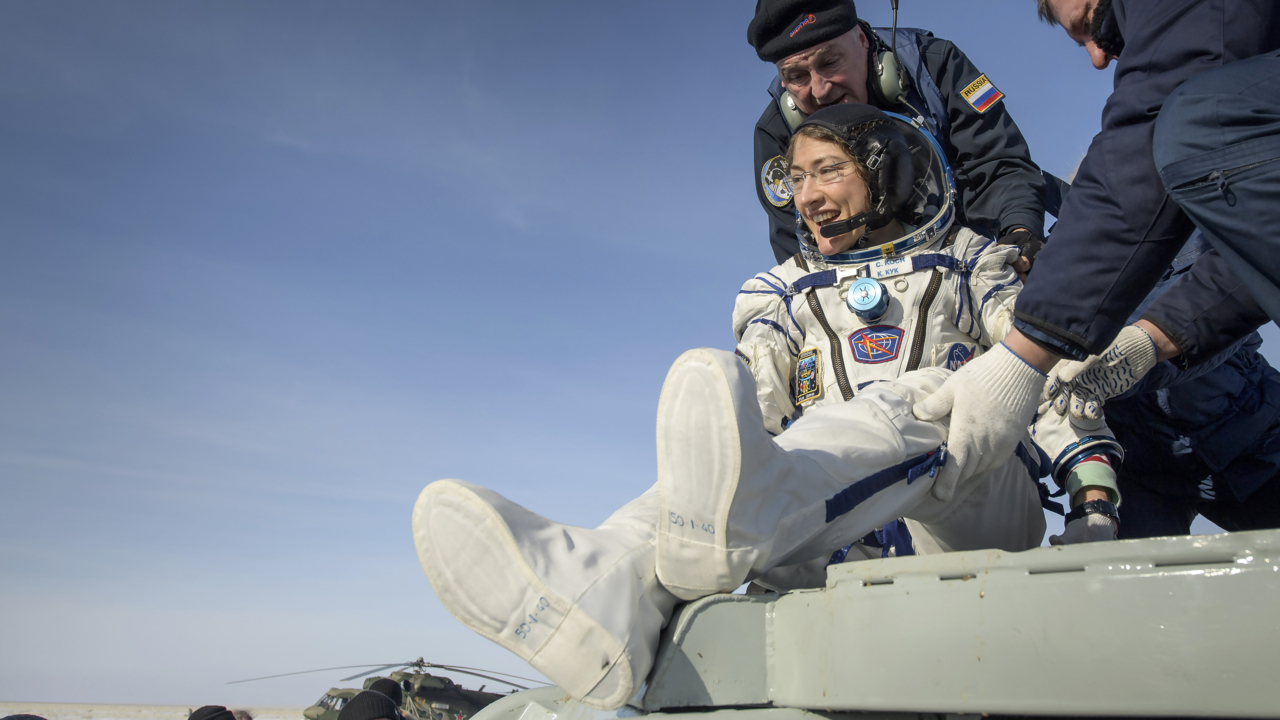 Astronaut Christina Koch returns to Earth after record-setting mission