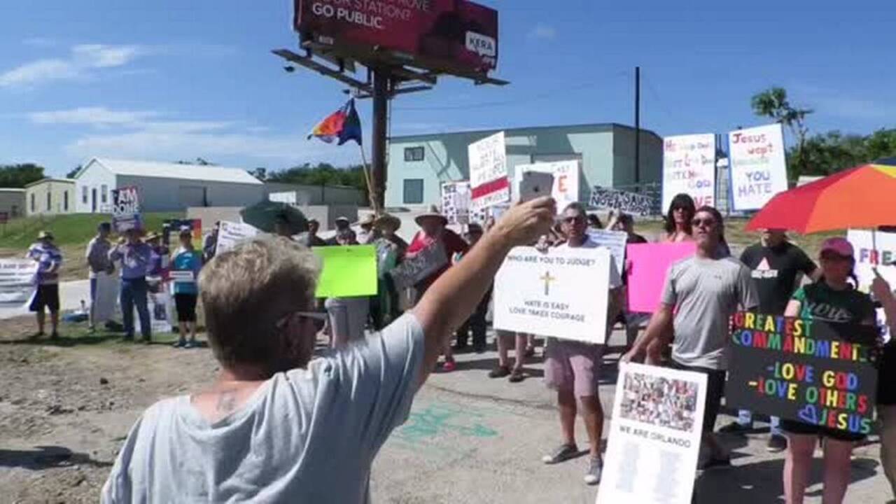 Vocal protesters converge on Sansom Park church
