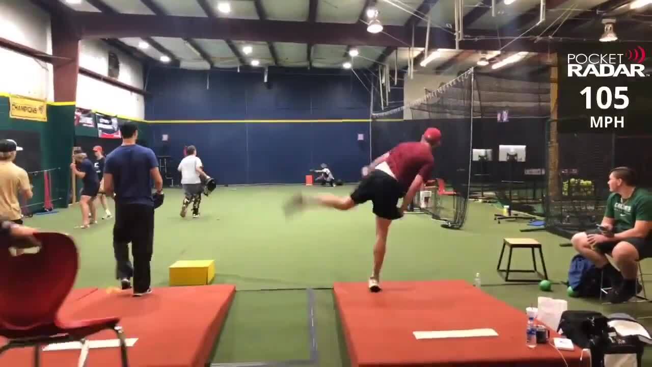 Charlotte pitcher hits 105 mph on radar gun in viral video