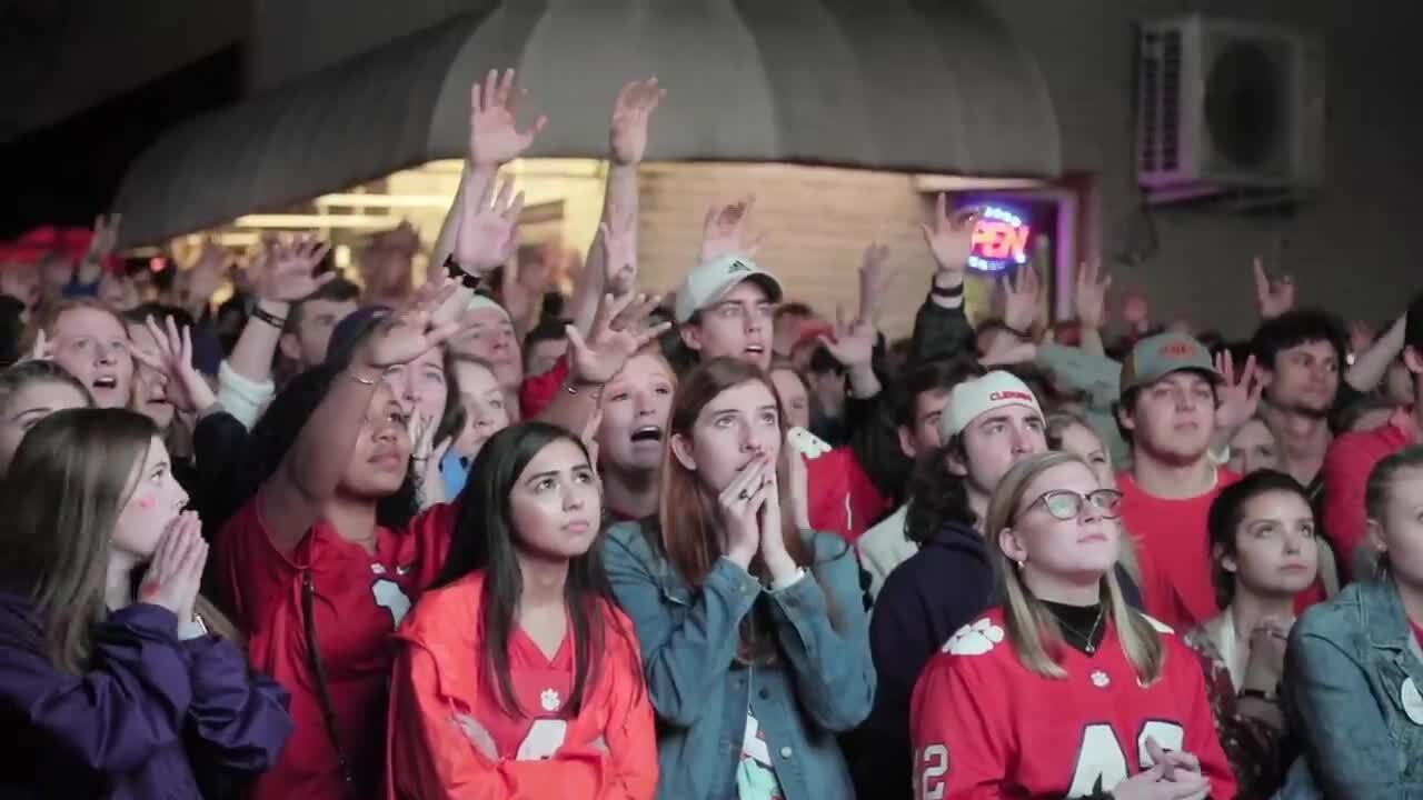 Clemson fans watch the championship game in downtown Clemson