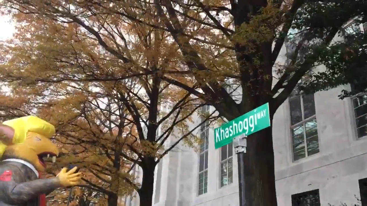 ‘Khashoggi Way’ sign placed outside Saudi embassy in Washington DC